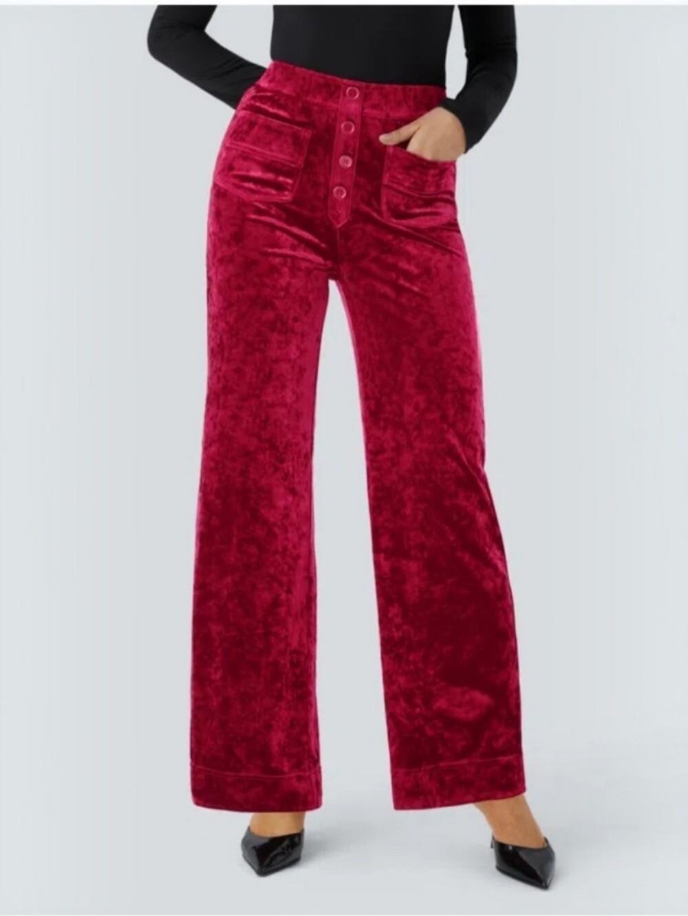 Halara High Waisted Pockets Straight Leg Velvet Casual Pants Lipstick Red S NWT